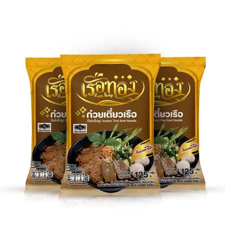 RUEATHONG เรือทอง ก๋วยเตี๋ยว กึ่งสำเร็จรูป 3 ซอง เส้นบะหมี่