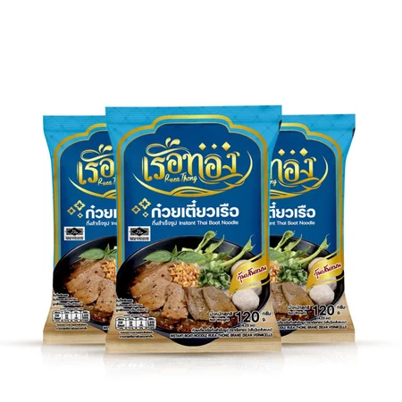 RUEATHONG เรือทอง ก๋วยเตี๋ยว กึ่งสำเร็จรูป 3 ซอง เส้นวุ้นเส้นแบน